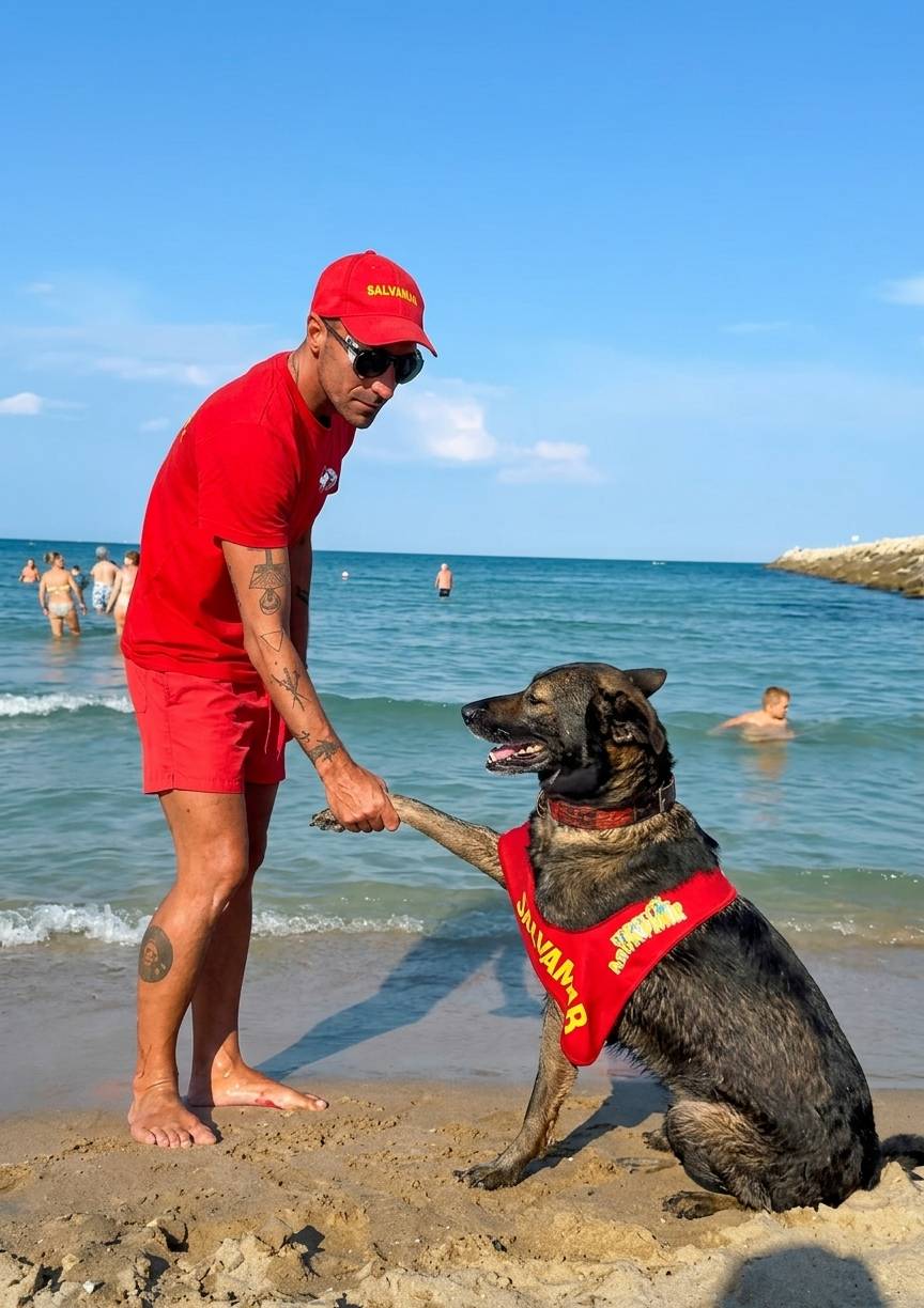 Igor și stăpânul său, echipa specială de salvamari din Eforie Câinele salvamar Igor stă alături de stăpânul său, balerin și salvamar la Eforie